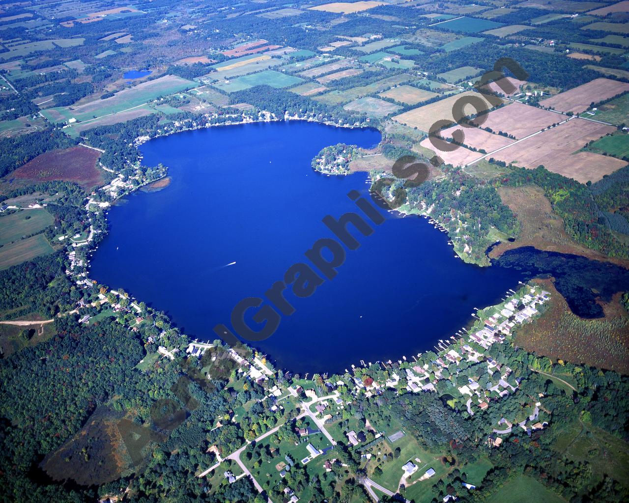 Aerial image of [3485] Fine Lake in Barry, MI with Canvas Wrap frame