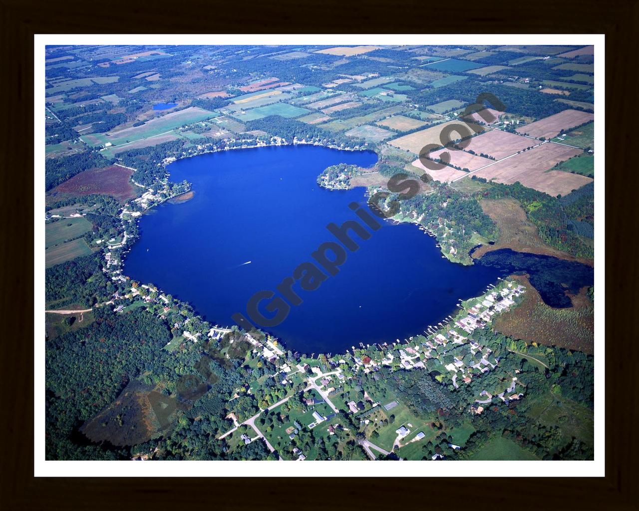 Aerial image of [3485] Fine Lake in Barry, MI with Black Wood frame