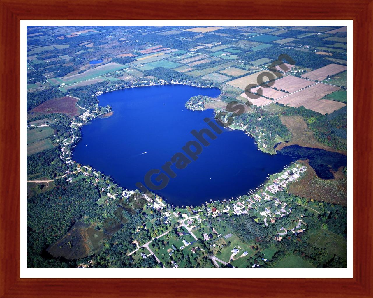 Aerial image of [3485] Fine Lake in Barry, MI with Cherry Wood frame