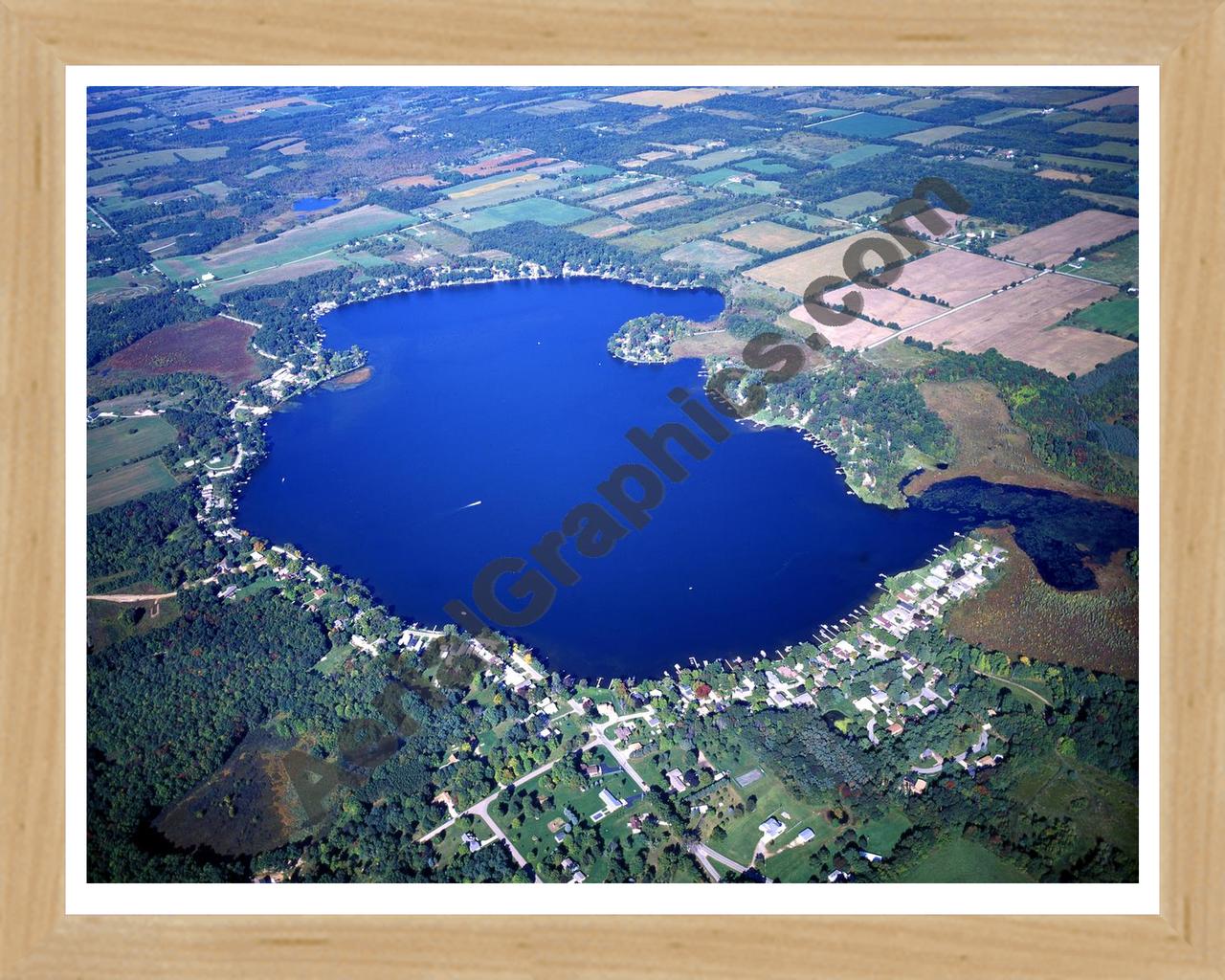 Aerial image of [3485] Fine Lake in Barry, MI with Natural Wood frame