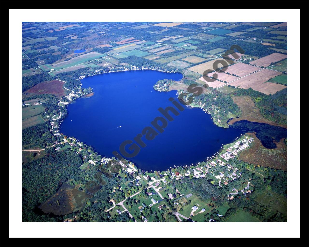 Aerial image of [3485] Fine Lake in Barry, MI with Black Metal frame