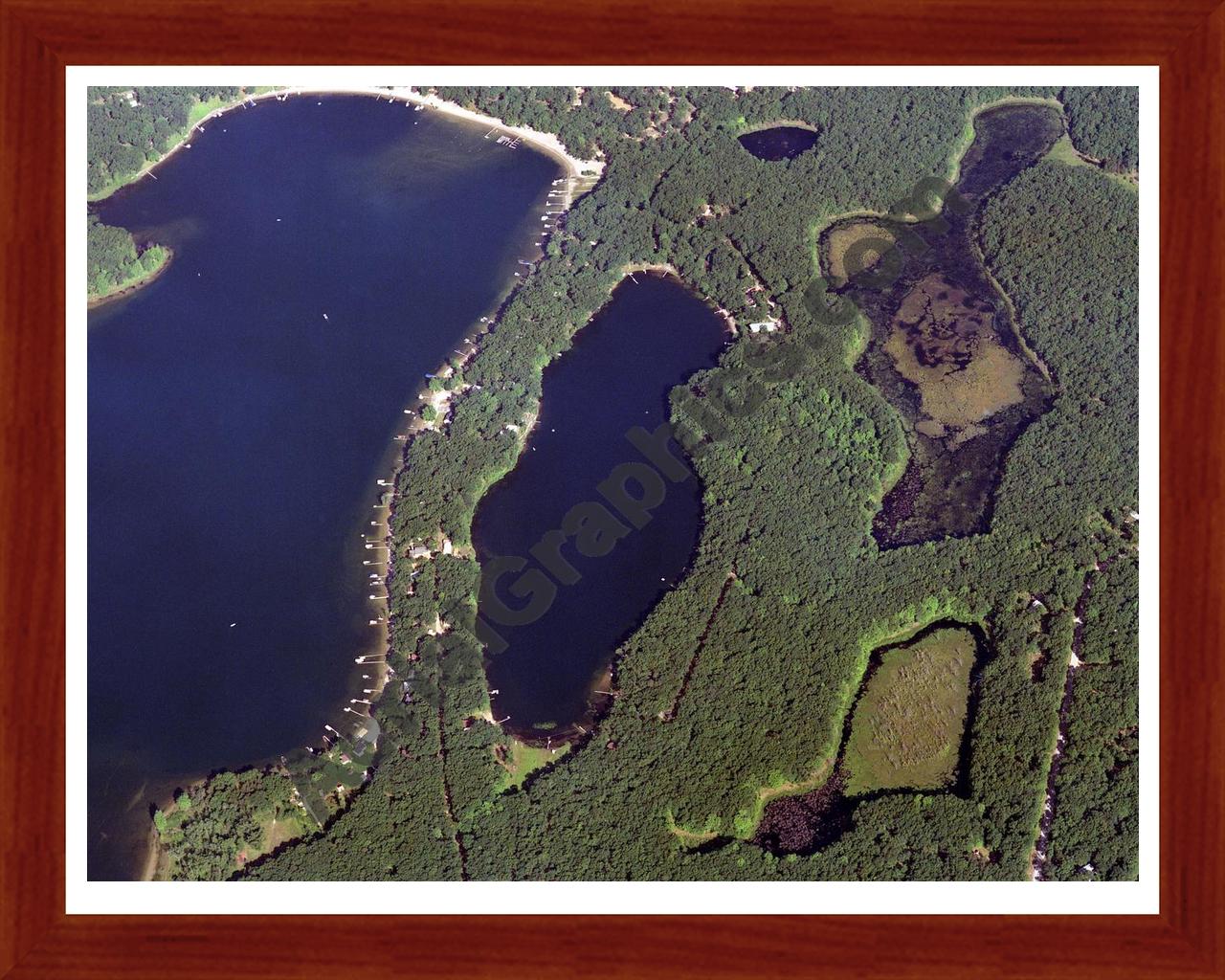 Aerial image of [34] Basford Lake in Lake, MI with Cherry Wood frame