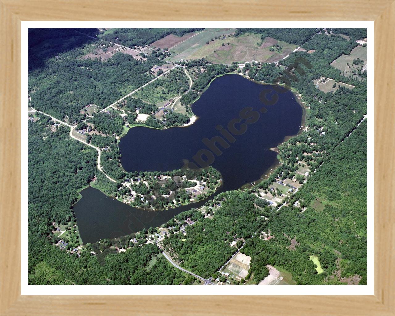 Aerial image of [3552] Great Bear Lake in Van Buren, MI with Natural Wood frame