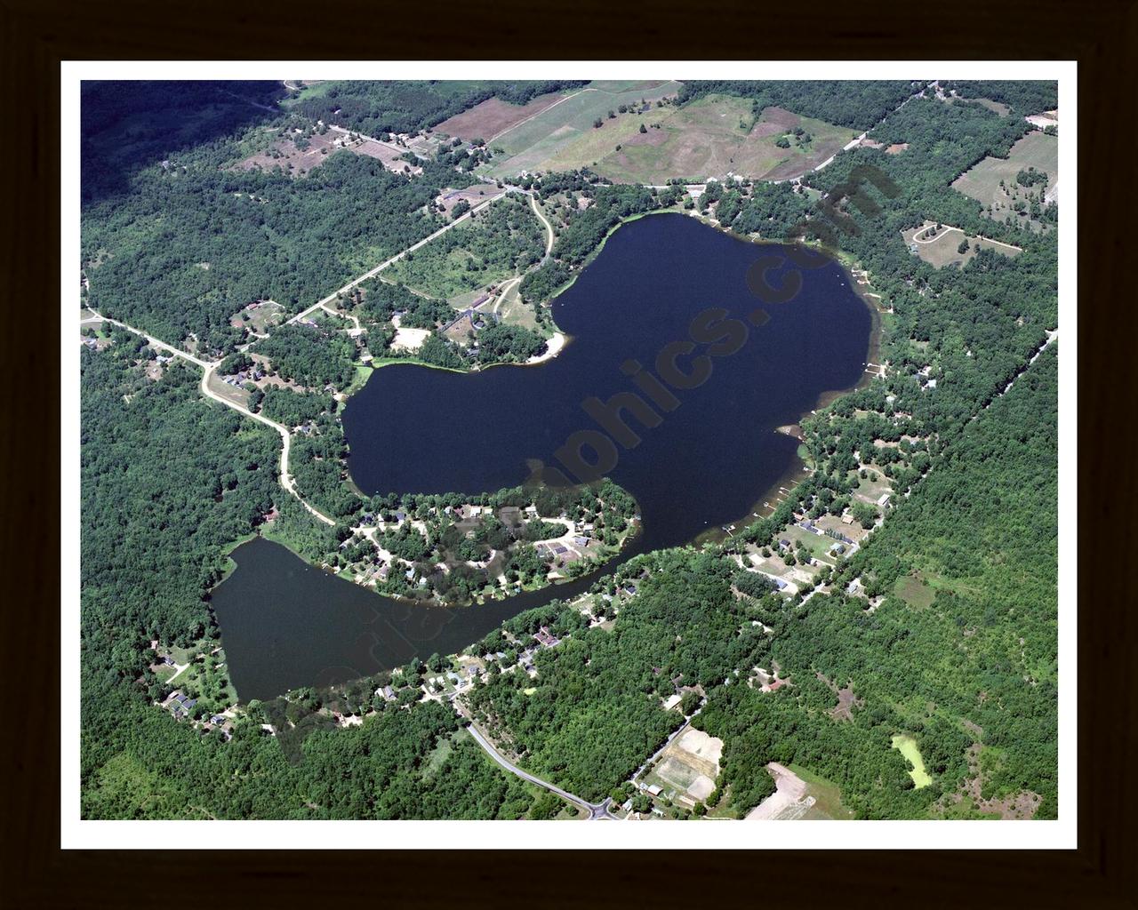 Aerial image of [3552] Great Bear Lake in Van Buren, MI with Black Wood frame