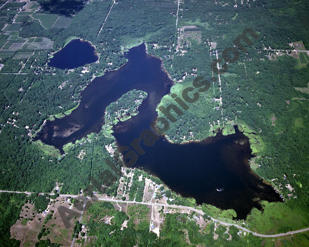 Aerial image of [3553] Saddle Lake in Van Buren, MI with Canvas Wrap frame