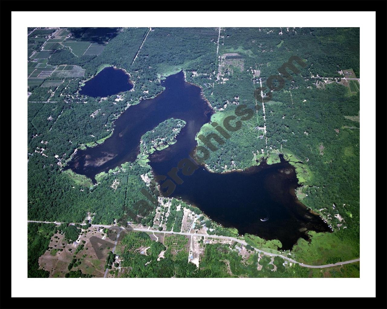 Aerial image of [3553] Saddle Lake in Van Buren, MI with Black Metal frame