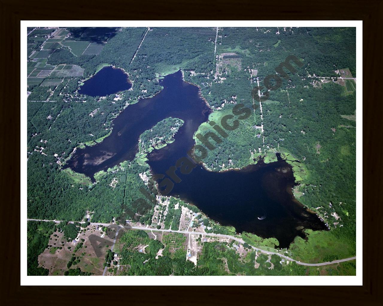 Aerial image of [3553] Saddle Lake in Van Buren, MI with Black Wood frame