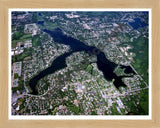 Aerial image of [3557] Wolverine Lake in Oakland, MI with Natural Wood frame