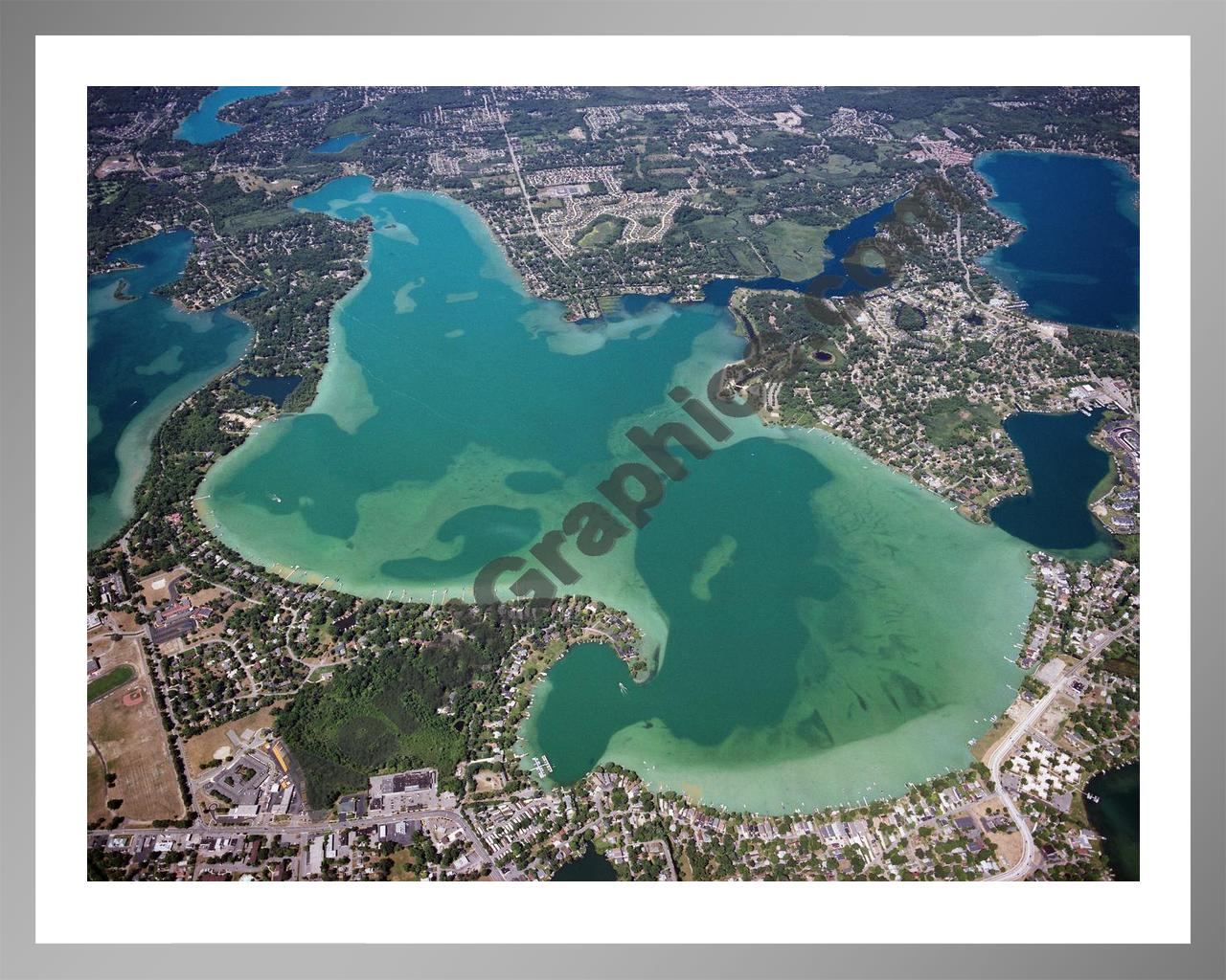 Aerial image of [3559] Cass Lake in Oakland, MI with Silver Metal frame