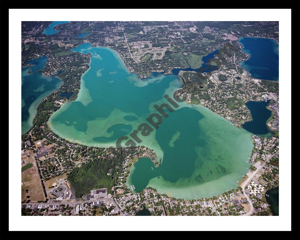 Aerial image of [3559] Cass Lake in Oakland, MI with Black Metal frame