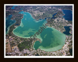 Aerial image of [3559] Cass Lake in Oakland, MI with Black Wood frame