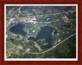 Aerial image of [3566] Fonda Lake, Island Lake & Briggs Lake in Livingston, MI with Cherry Wood frame