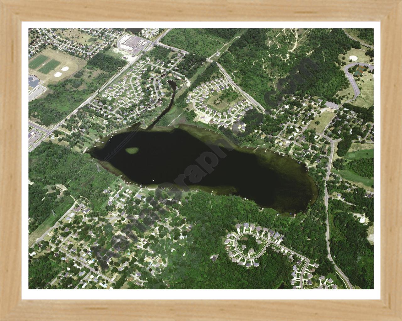 Aerial image of [3568] Loon Lake in Oakland, MI with Natural Wood frame