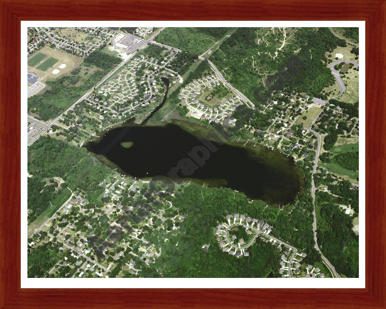 Aerial image of [3568] Loon Lake in Oakland, MI with Cherry Wood frame