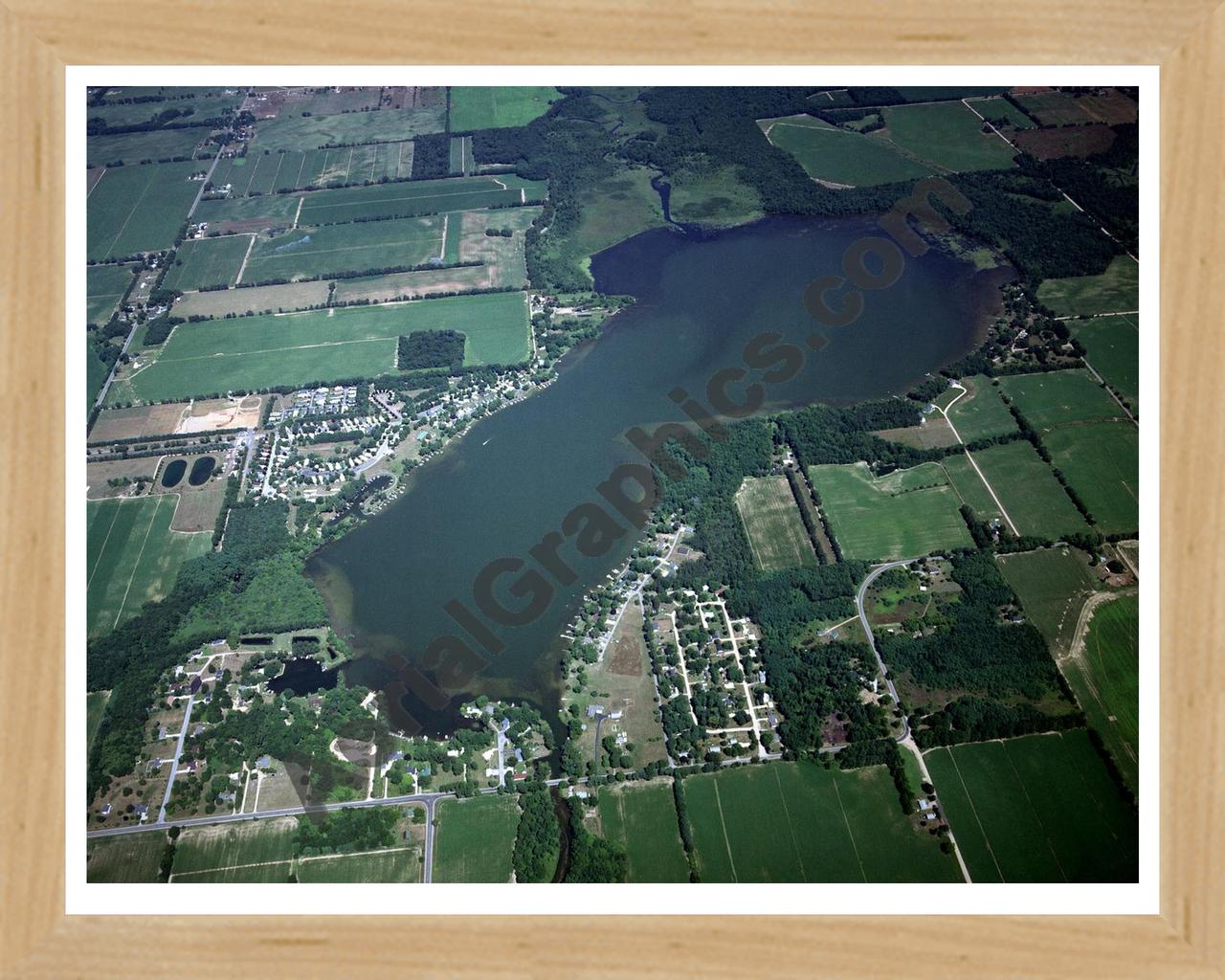 Aerial image of [3572] Portage Lake in St Joseph, MI with Natural Wood frame