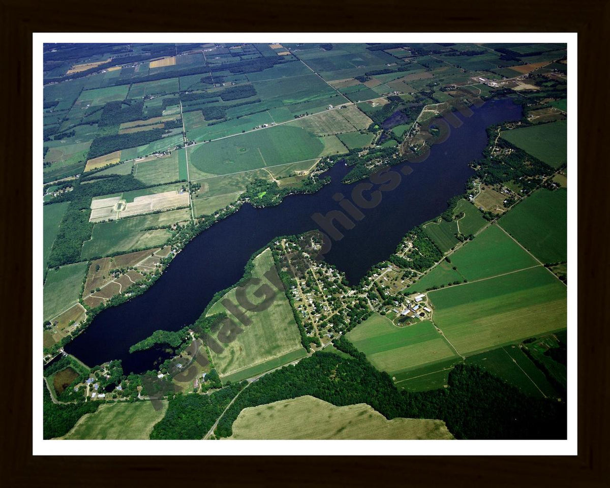 Aerial image of [3573] Union Lake in Branch, MI with Black Wood frame