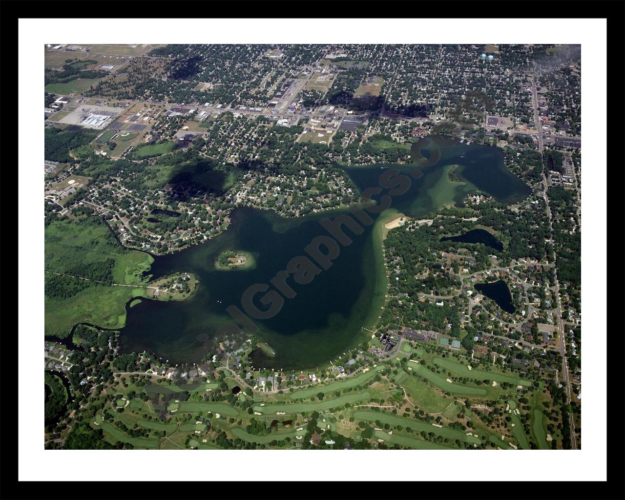 Aerial image of [3579] Goguac Lake in Calhoun, MI with Black Metal frame