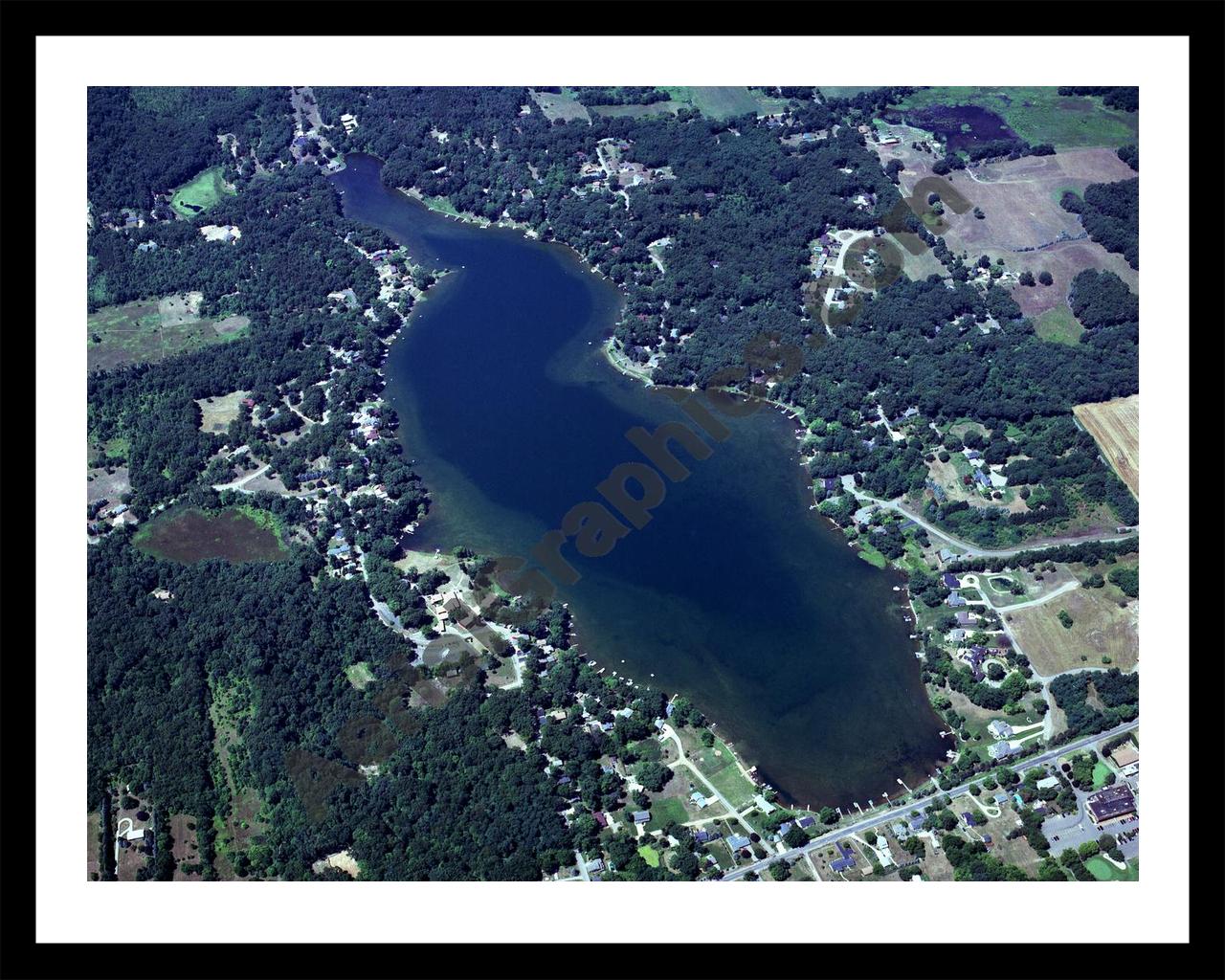 Aerial image of [3580] Saint Marys Lake in Calhoun, MI with Black Metal frame