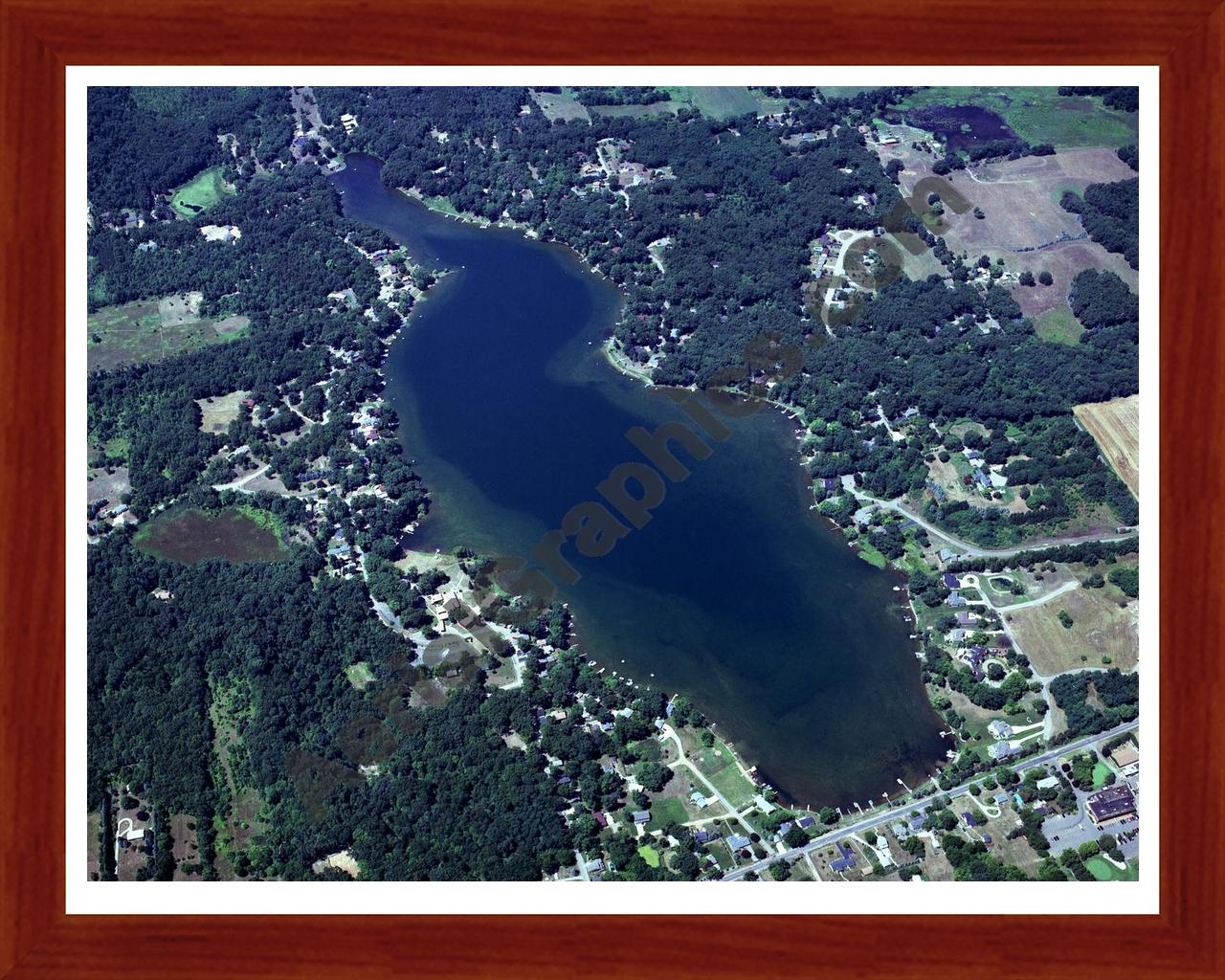 Aerial image of [3580] Saint Marys Lake in Calhoun, MI with Cherry Wood frame