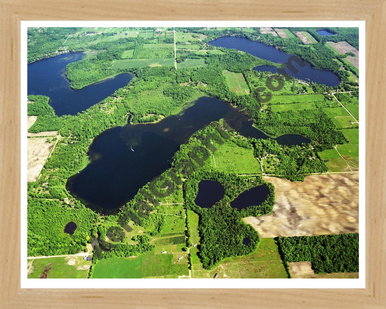 Aerial image of [3585] Muskrat Lake in Van Buren, MI with Natural Wood frame