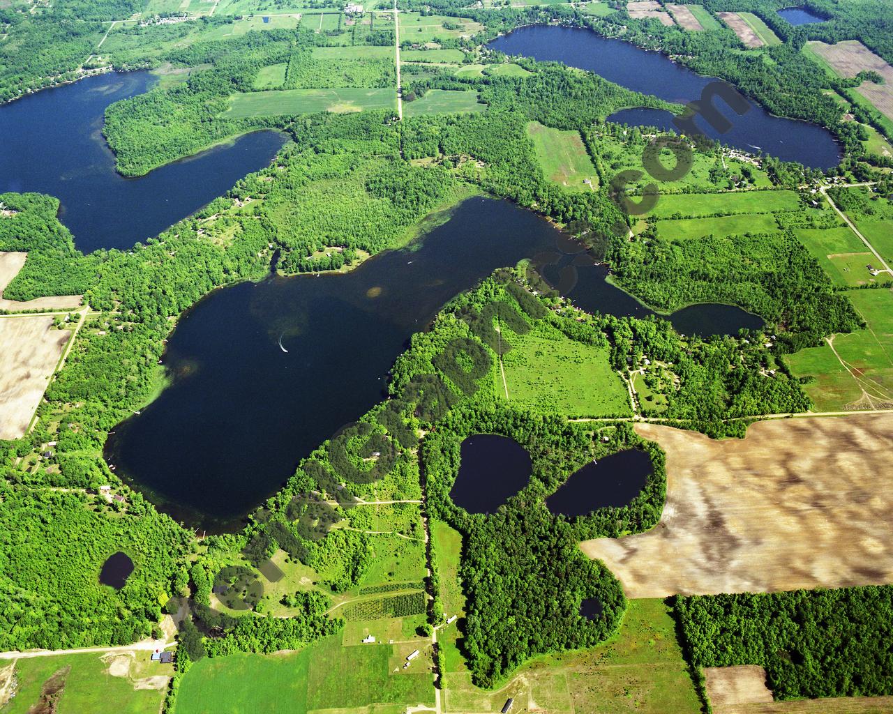 Aerial image of [3585] Muskrat Lake in Van Buren, MI with Canvas Wrap frame