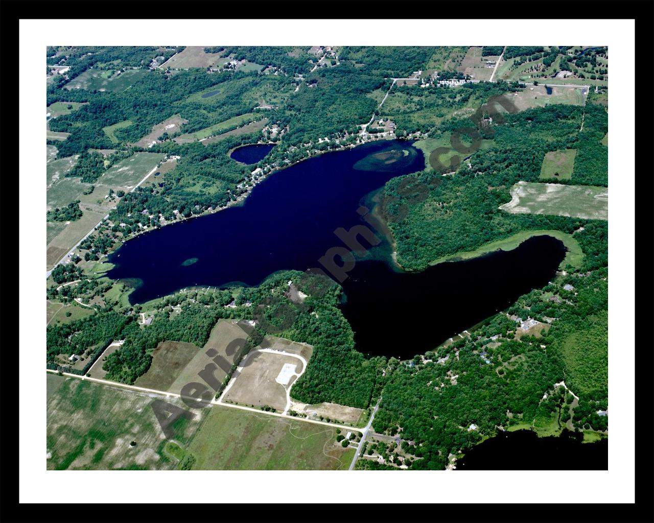 Aerial image of [3589] Eagle Lake in Allegan, MI with Black Metal frame