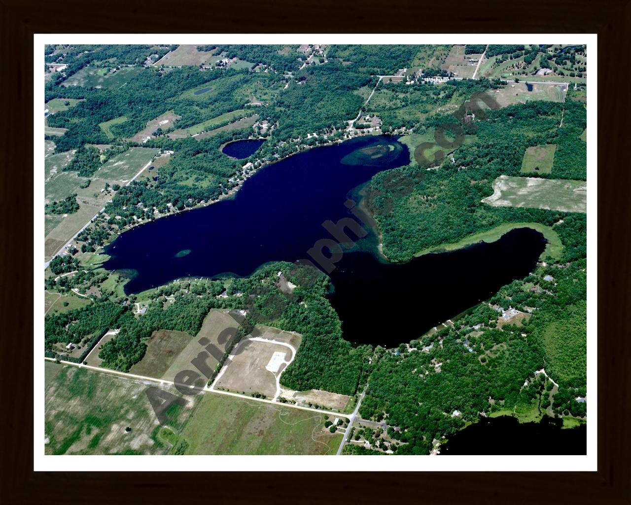 Aerial image of [3589] Eagle Lake in Allegan, MI with Black Wood frame