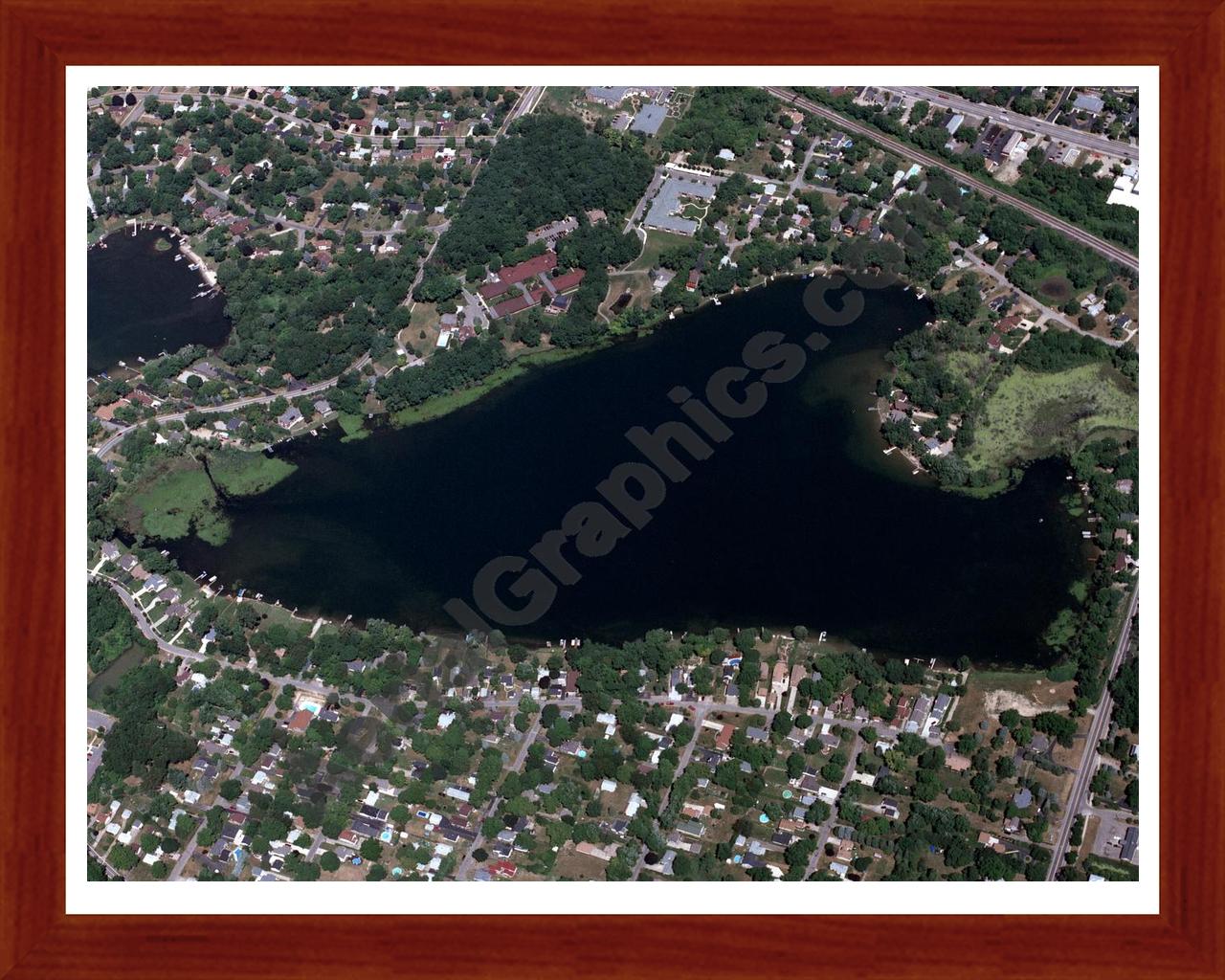 Aerial image of [3606] Scott Lake in Oakland, MI with Cherry Wood frame