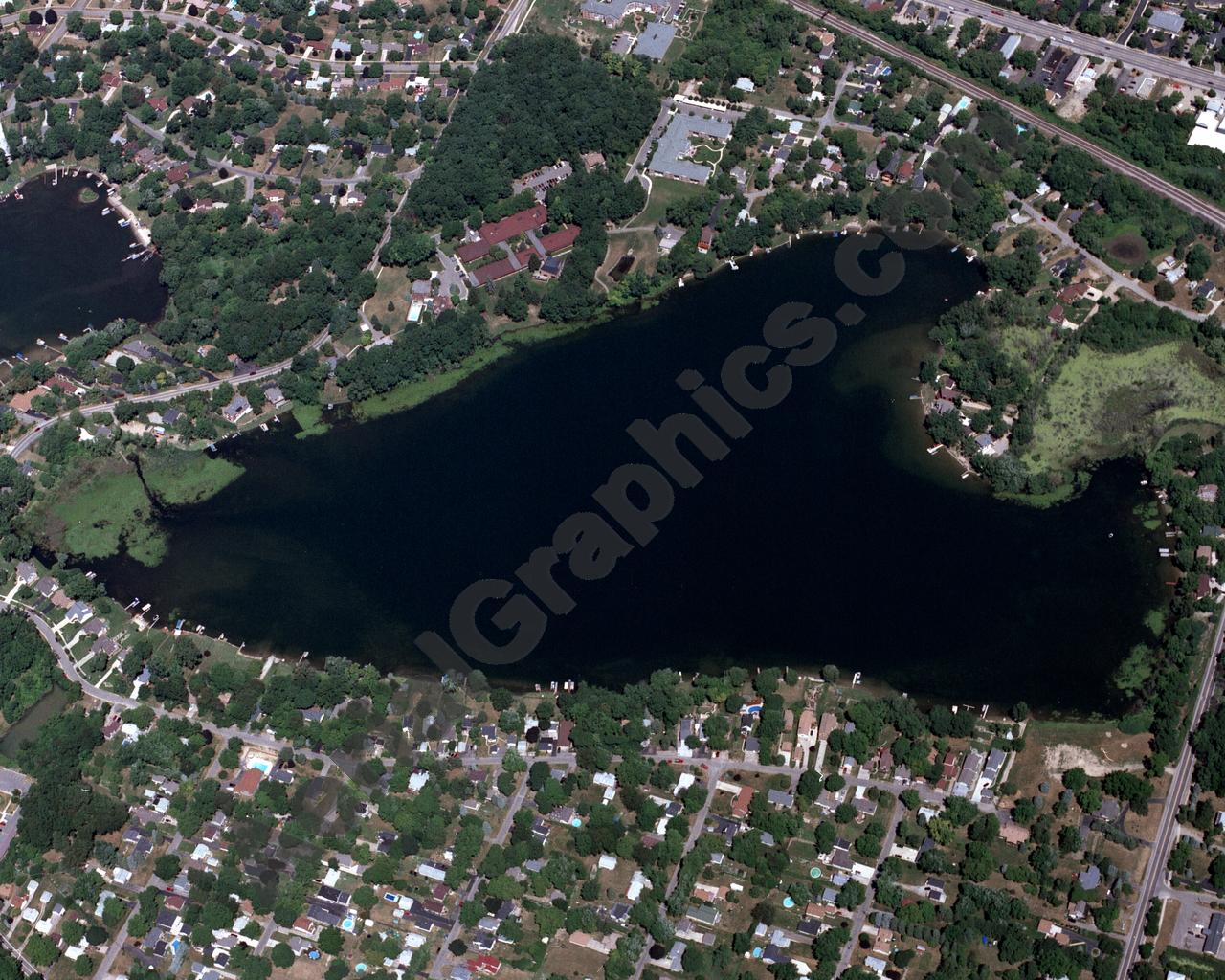 Aerial image of [3606] Scott Lake in Oakland, MI with Canvas Wrap frame