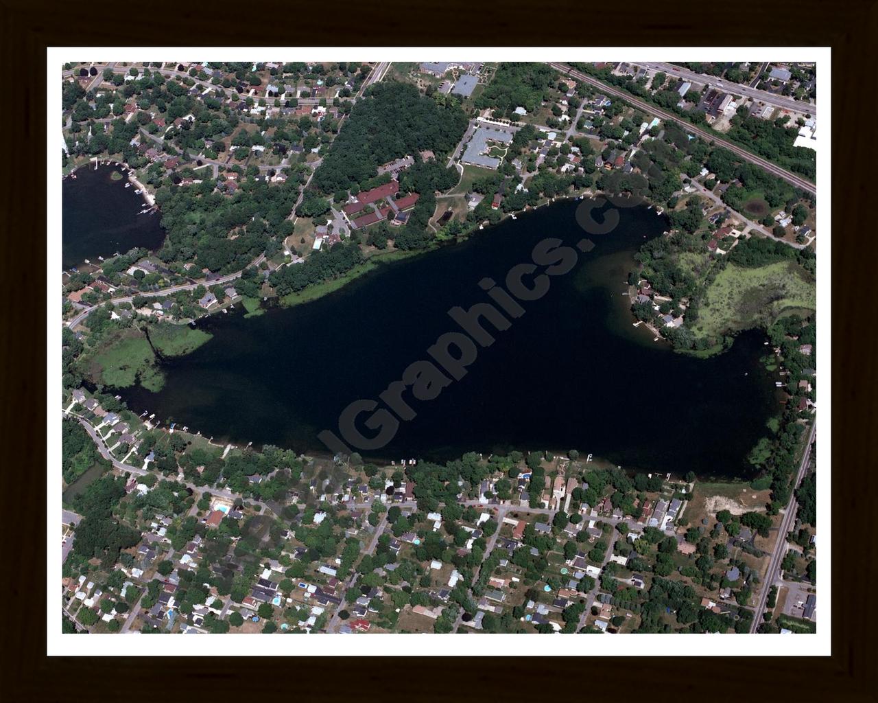 Aerial image of [3606] Scott Lake in Oakland, MI with Black Wood frame