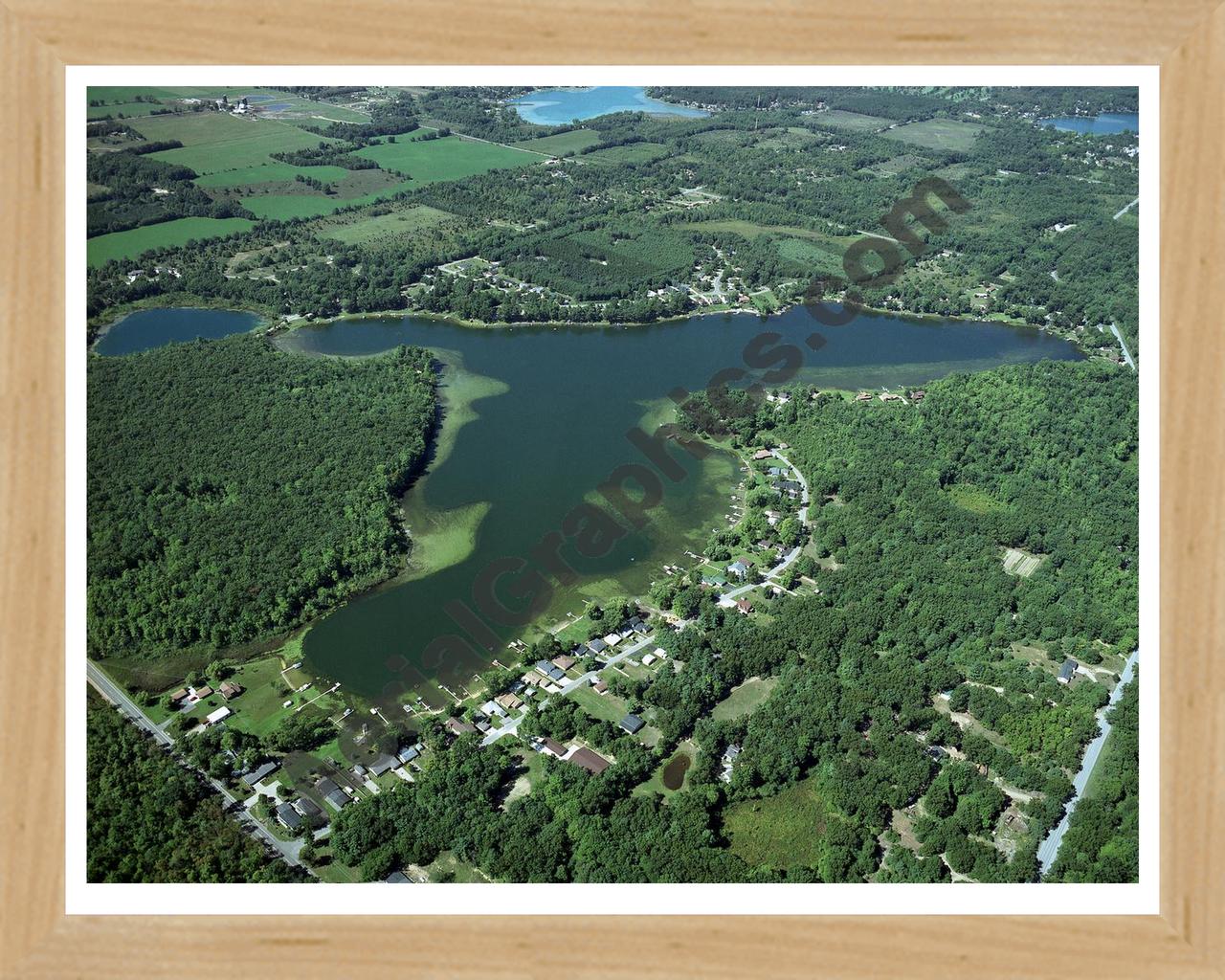 Aerial image of [3632] Payne Lake in Barry, MI with Natural Wood frame