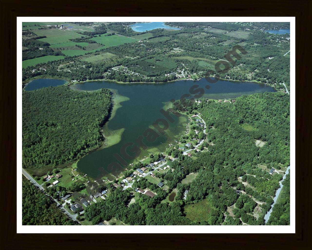 Aerial image of [3632] Payne Lake in Barry, MI with Black Wood frame