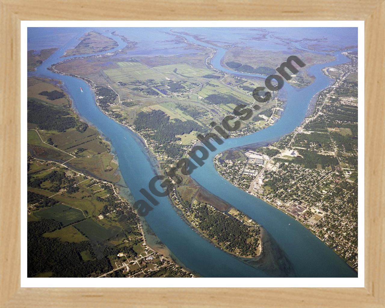 Aerial image of [3644] Harsen's Island (S) with Natural Wood frame