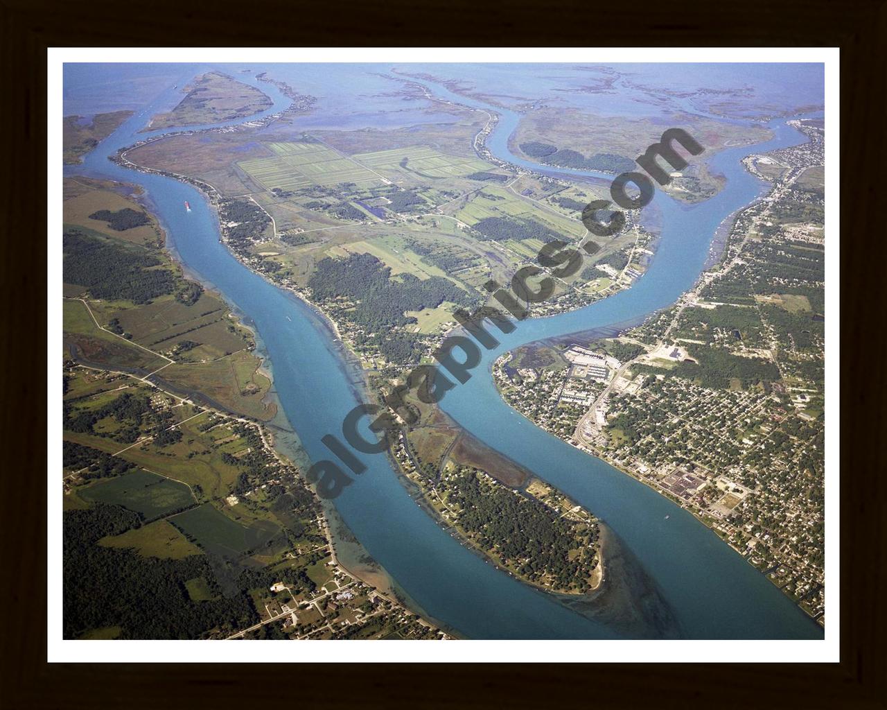 Aerial image of [3644] Harsen's Island (S) with Black Wood frame