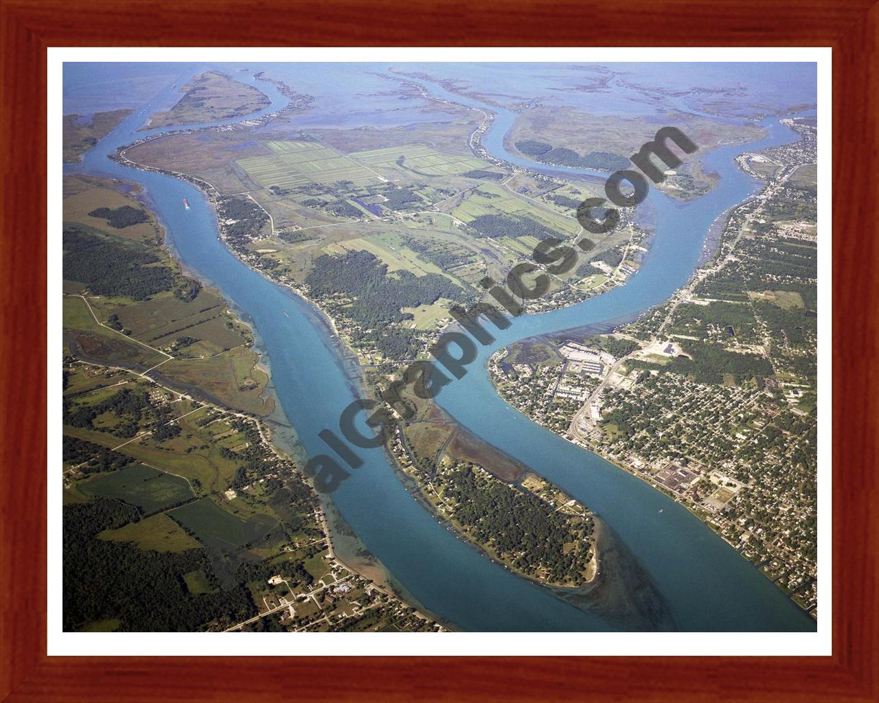 Aerial image of [3644] Harsen's Island (S) with Cherry Wood frame