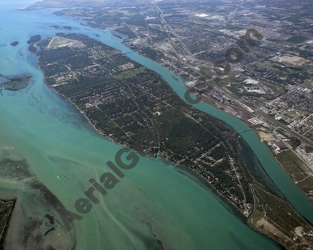 Aerial image of [3666] Grosse Ile, looking South in Wayne, MI with Canvas Wrap frame