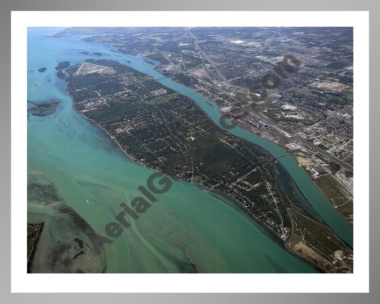 Aerial image of [3666] Grosse Ile, looking South in Wayne, MI with Silver Metal frame