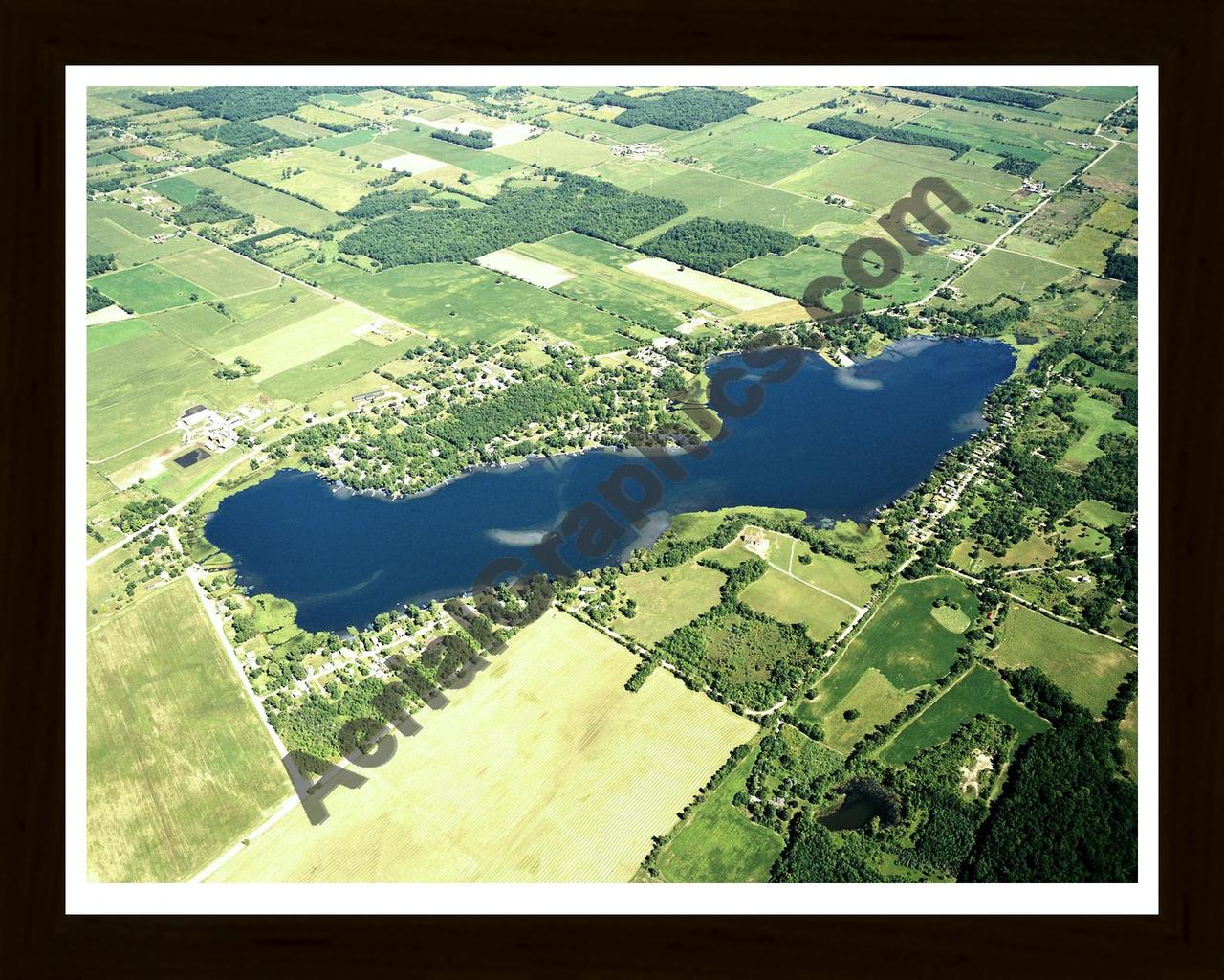 Aerial image of [3676] Pleasant Lake in Washtenaw, MI with Black Wood frame