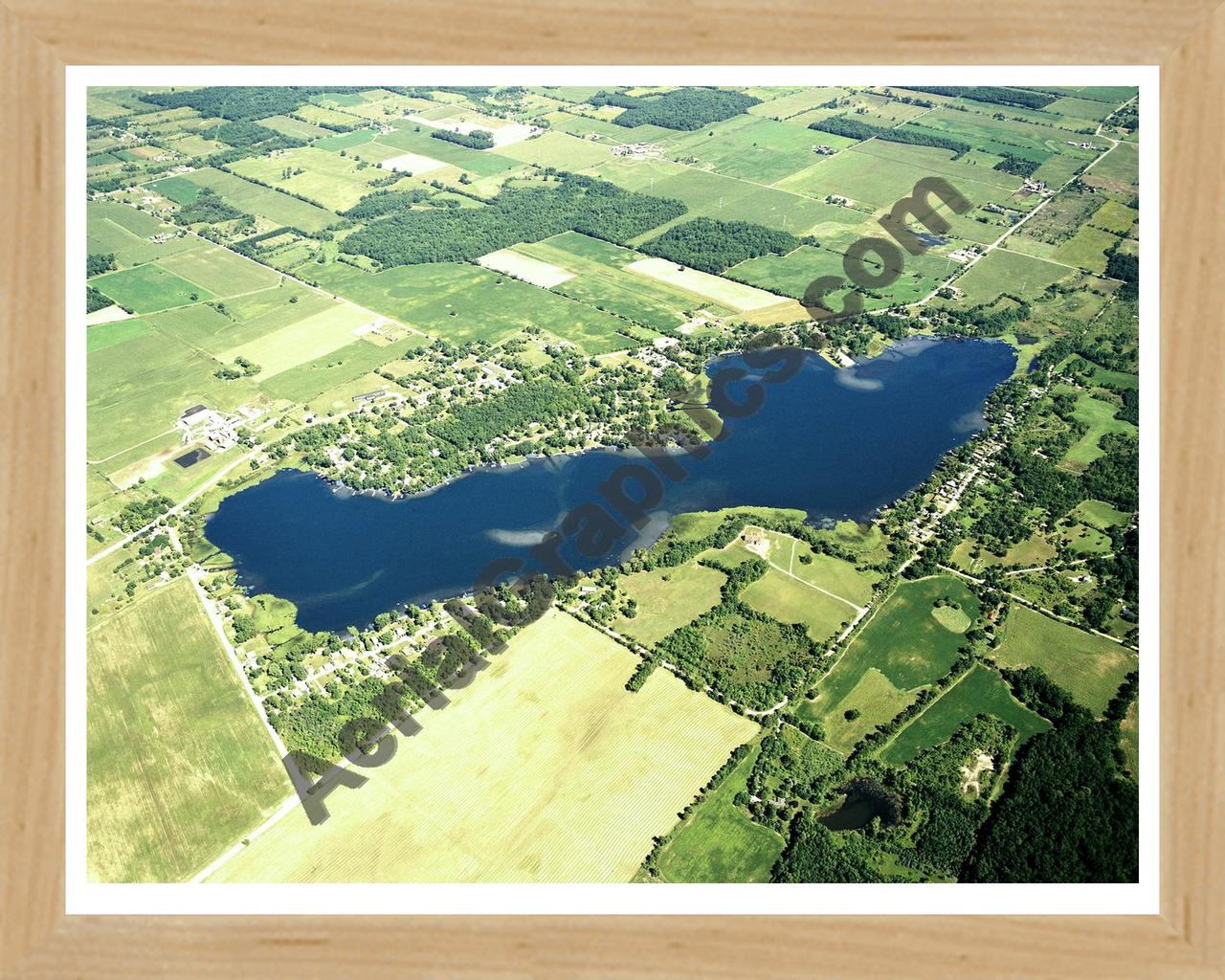 Aerial image of [3676] Pleasant Lake in Washtenaw, MI with Natural Wood frame