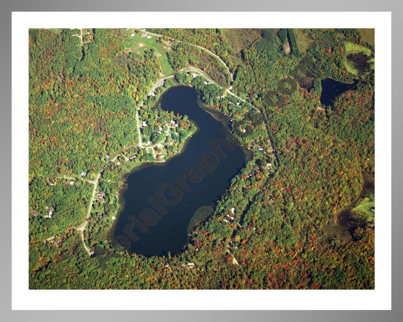 Aerial image of [367] Hunters Lake in Alcona, MI with Silver Metal frame