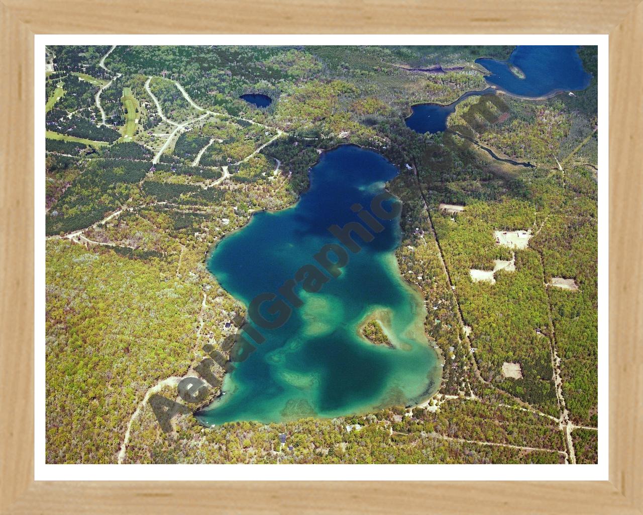 Aerial image of [3689] Opal Lake in Otsego, MI with Natural Wood frame