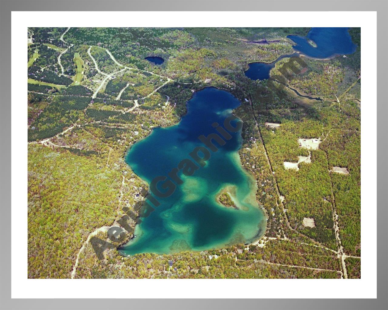 Aerial image of [3689] Opal Lake in Otsego, MI with Silver Metal frame