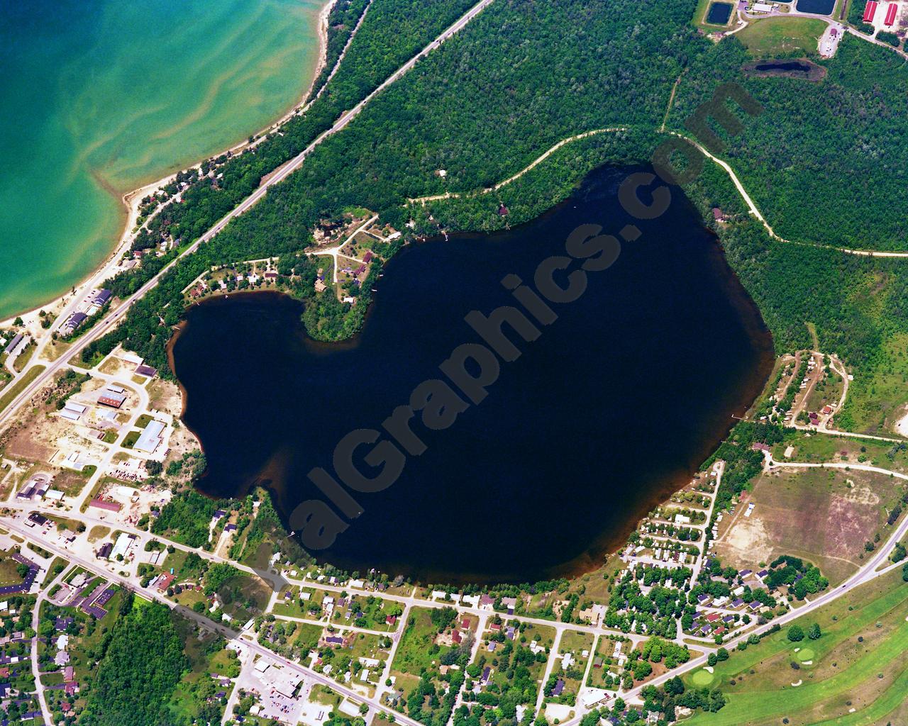 Aerial image of [36] Bass Lake in Antrim, MI with Canvas Wrap frame