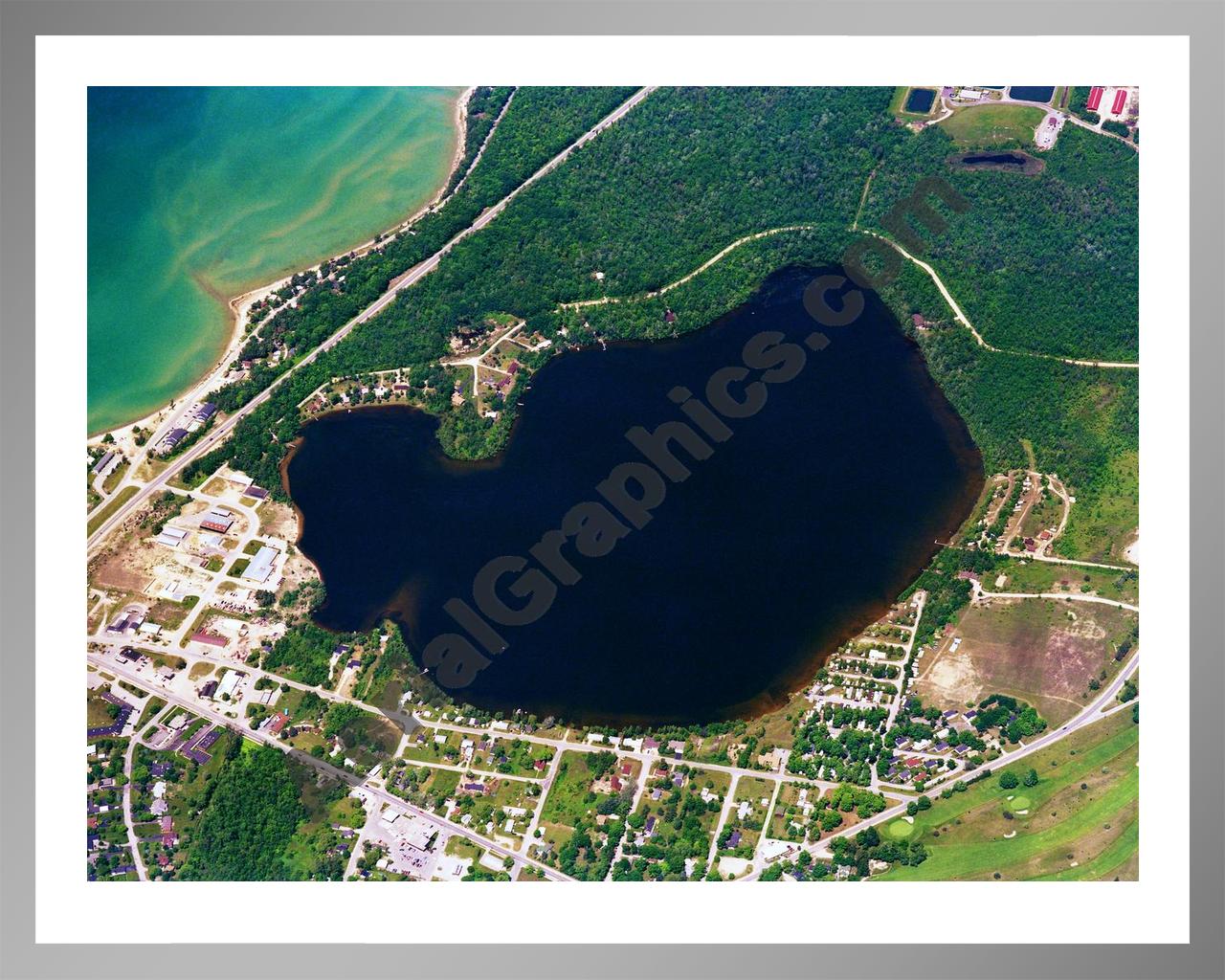 Aerial image of [36] Bass Lake in Antrim, MI with Silver Metal frame