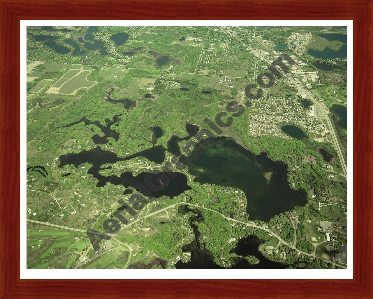 Aerial image of [379] Indianwood & Manitou Lakes in Oakland, MI with Cherry Wood frame