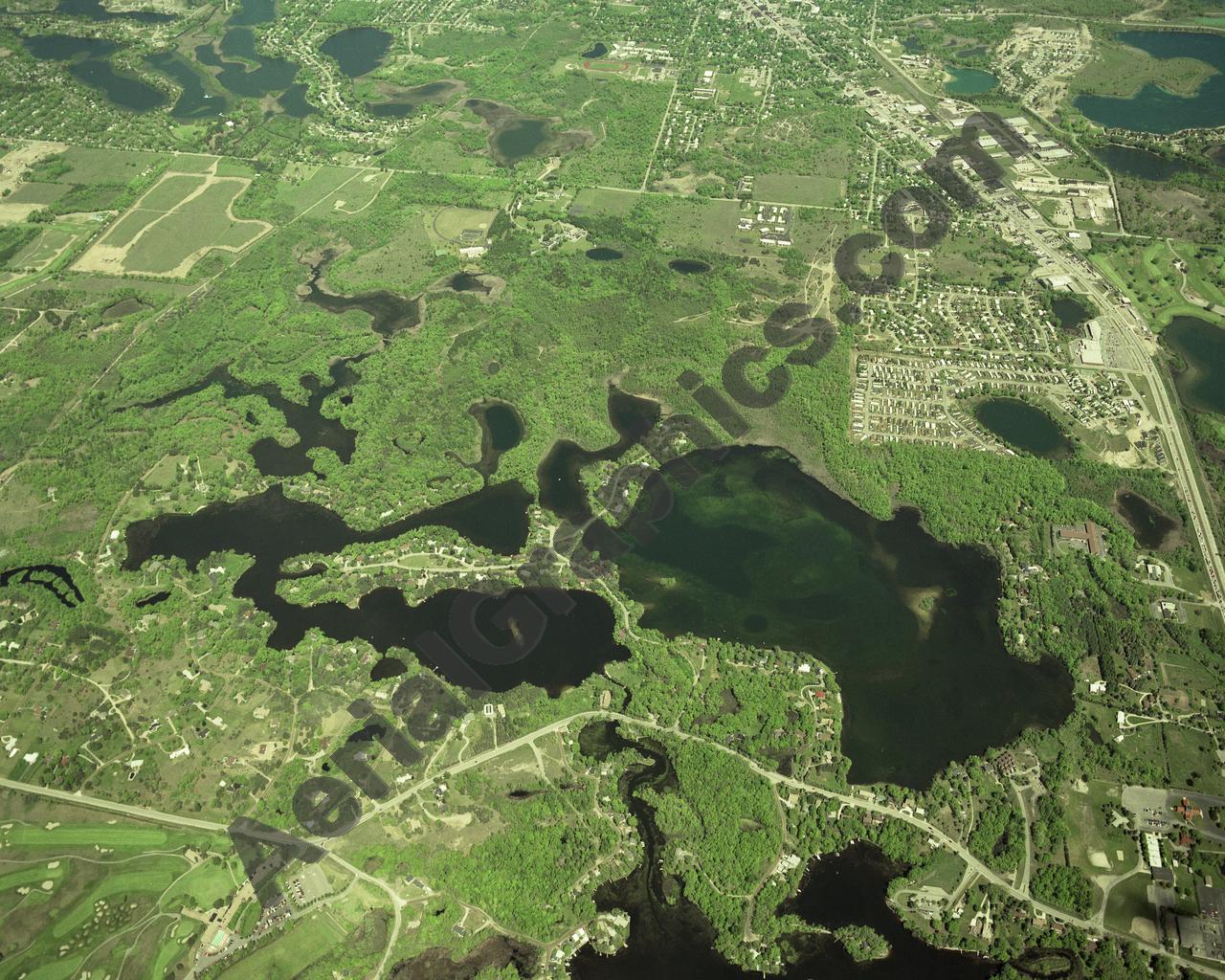 Aerial image of [379] Indianwood & Manitou Lakes in Oakland, MI with Canvas Wrap frame