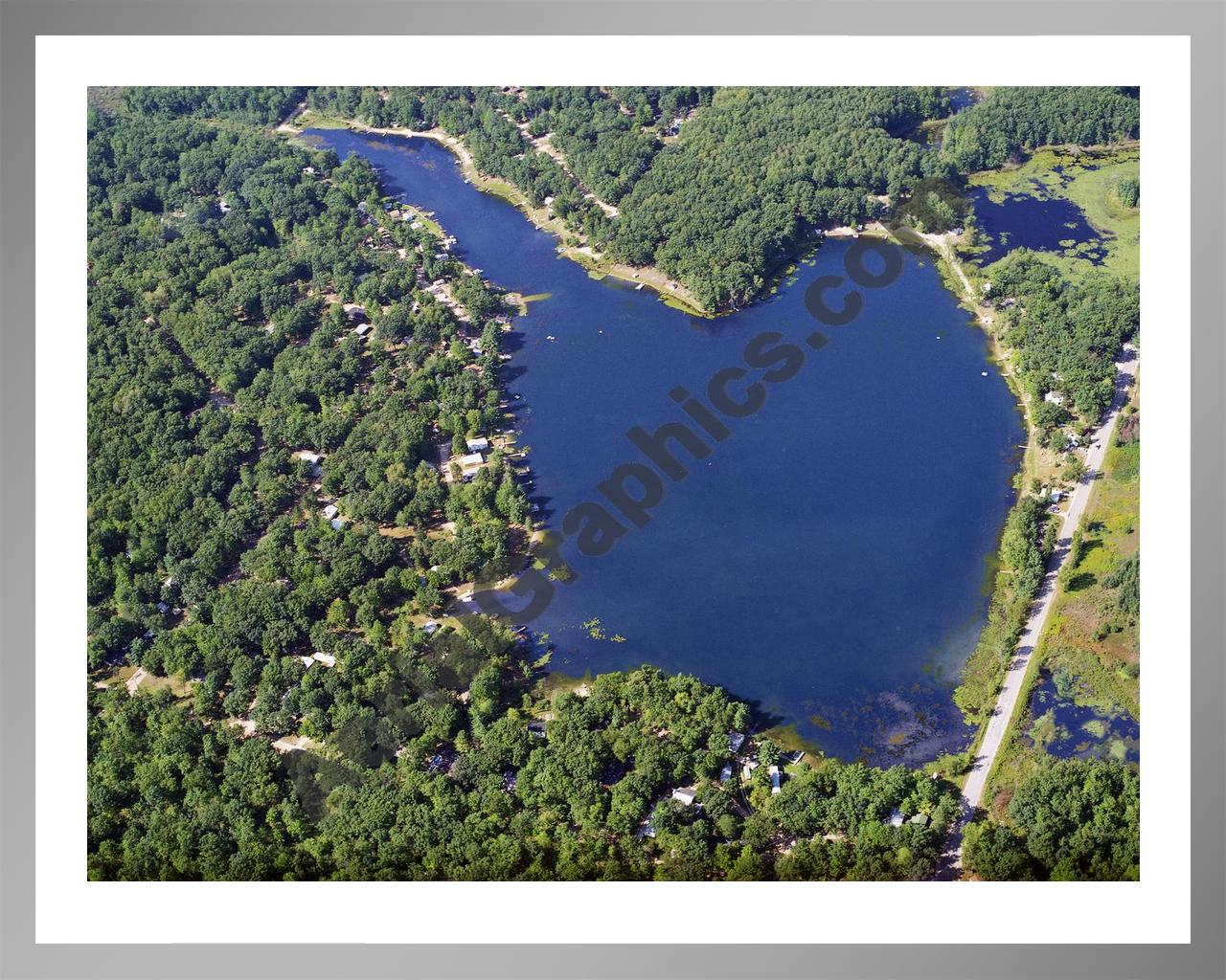 Aerial image of [3832] Bertha Lake in Clare, MI with Silver Metal frame