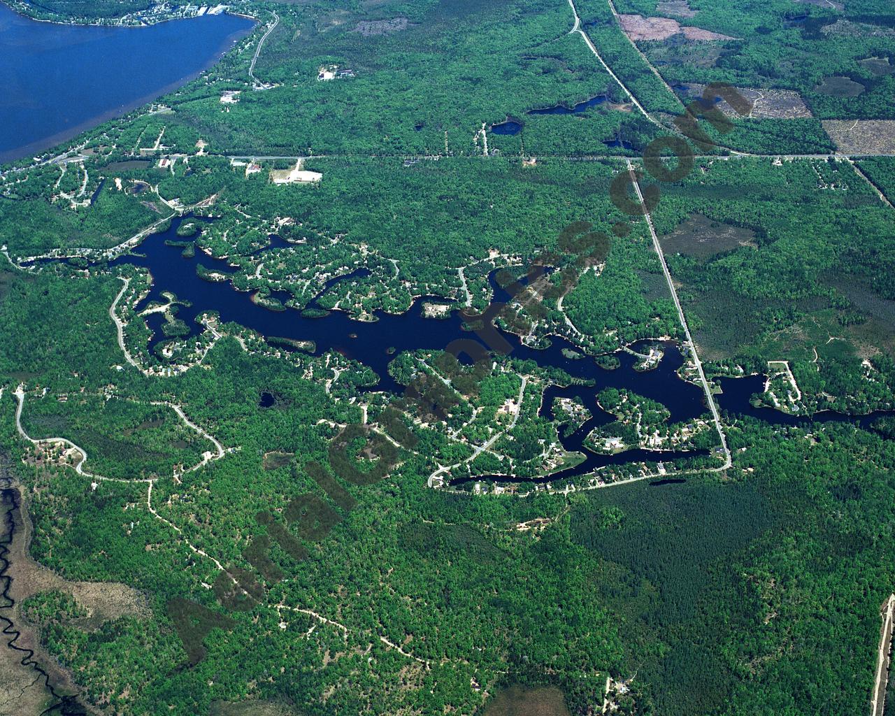 Aerial image of [386] James Lake in Roscommon, MI with Canvas Wrap frame