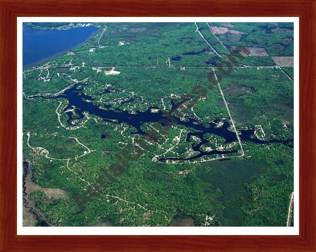 Aerial image of [386] James Lake in Roscommon, MI with Cherry Wood frame