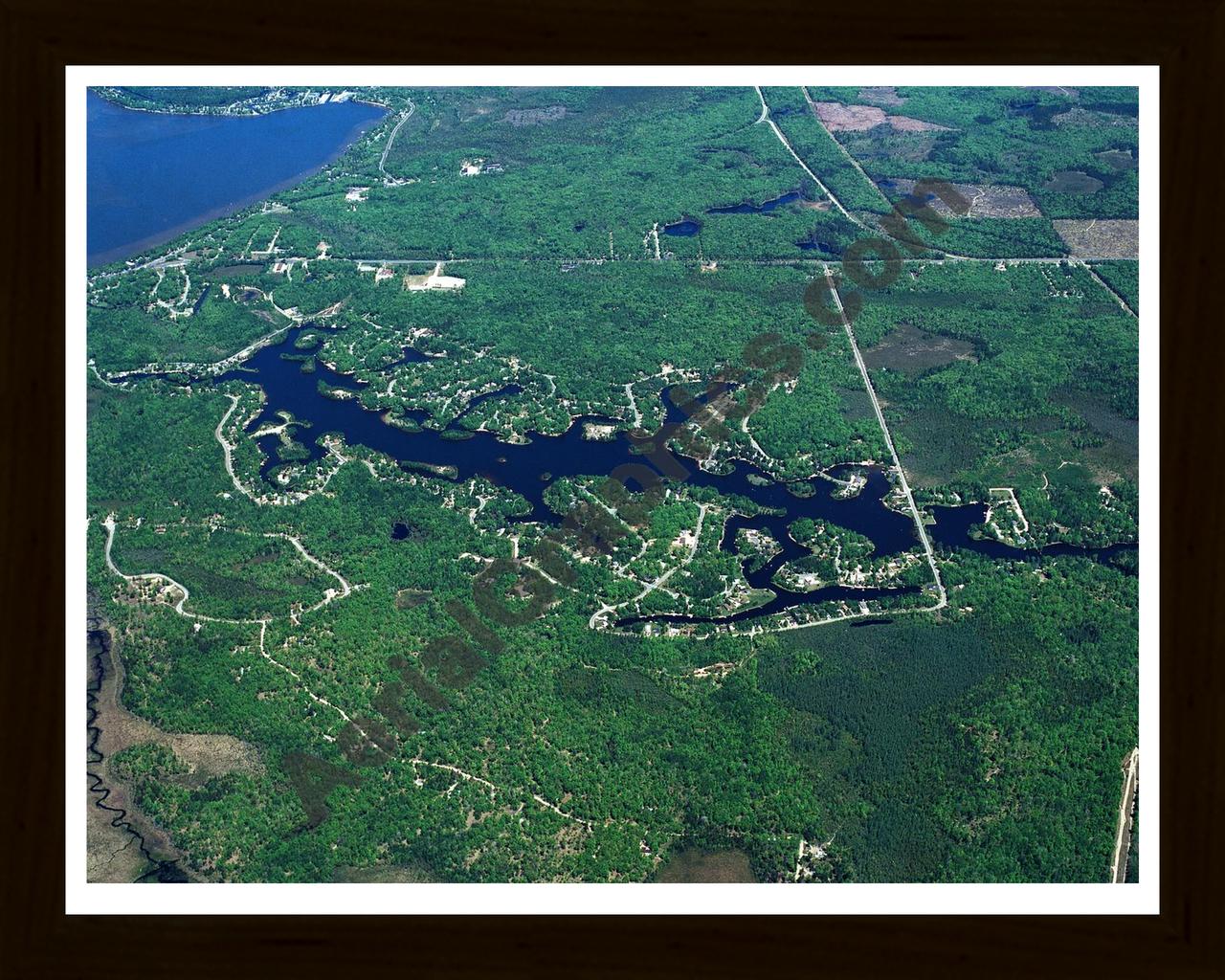 Aerial image of [386] James Lake in Roscommon, MI with Black Wood frame